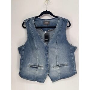 Torrid Denim Vest Womens 2X Blue NWT Super Soft Midheaven Stretch Button Front